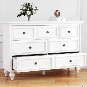 7 Drawers Wood Dresser for Bedroom, White French Vintage Design Drawer Dresser Chest of Drawers for Closet, Living Room, Hallway, Kids Bedroom - 1 of 4