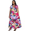 24seven Comfort Apparel Plus Size Floral Print V Neck Empire Waist Cap Sleeve Maxi Dress - 2 of 4