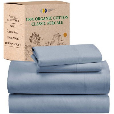 California Design Den  Bed Sheets Set - 100% Organic Cotton Percale, Deep Pocket
