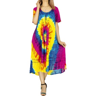 LA LEELA Women's Summer Relaxed Pullover House Wear Dresses M-L 2966