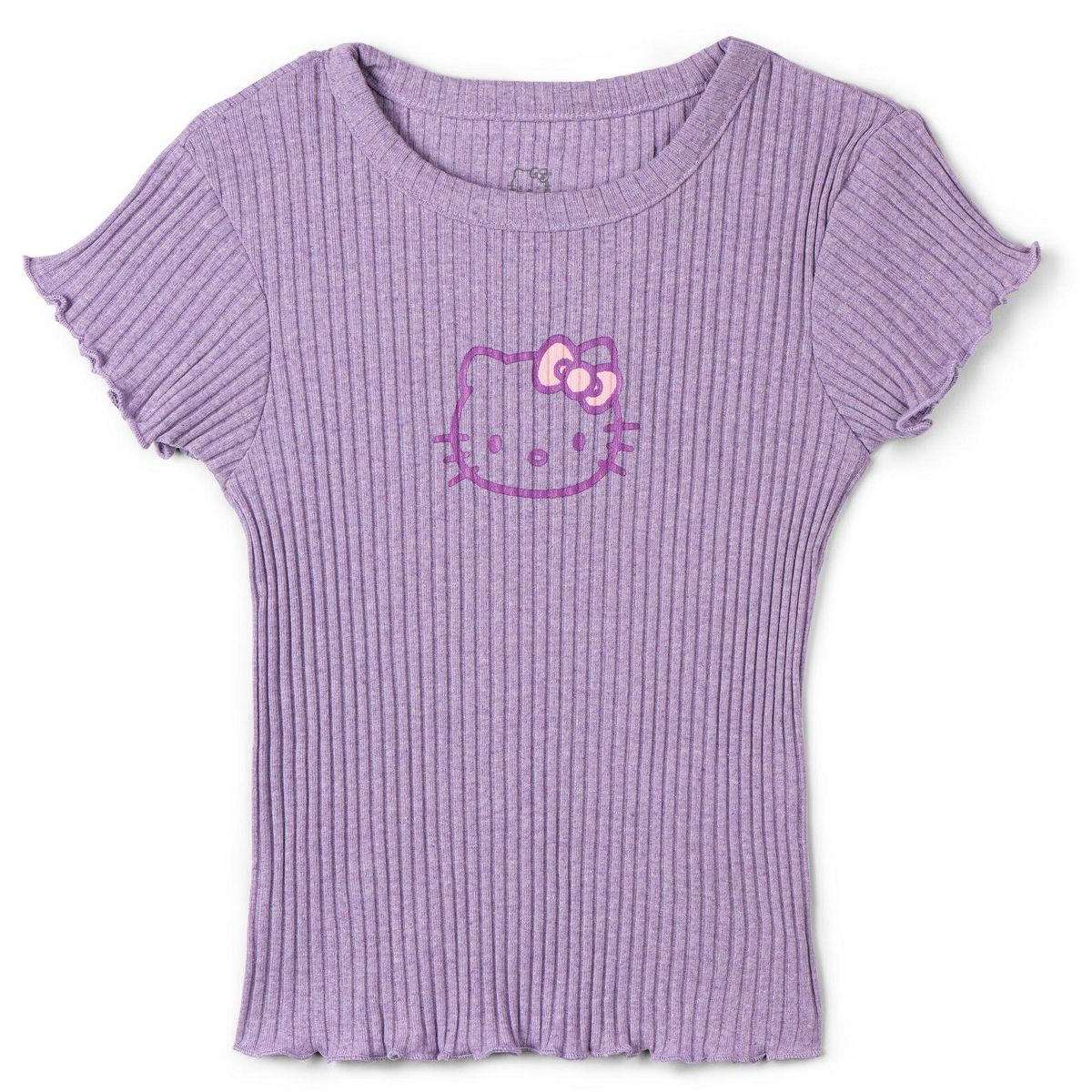 Hello Kitty Girls French Terry Drop Shoulder Pullover Sweatshirt, Ribbed T-Shirt and Shorts 3 Piece Outfit Set Little Kid to Big Kid - thumbnail 5