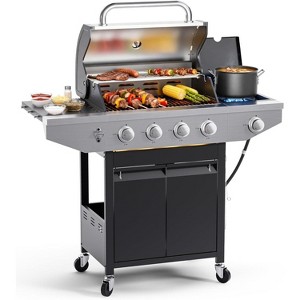 MASTGOAL 4-Burner Propane Gas BBQ Grill with Side Burner, Stainless Steel Barbecue Grill with Enameled Cast Grates and Side Tables for Outdoor Cooking - 1 of 4