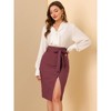 Allegra K Women's Vintage Button Decor Belted Split Front Knee Length Pencil Skirt - 3 of 4