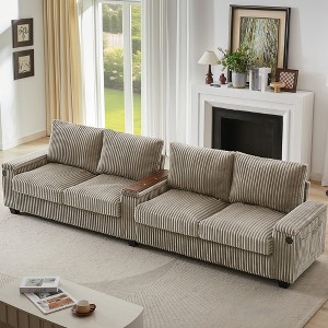 YOOCOZZ  133" 4-Seater Corduroy Sofa with USB Ports, Hidden Storage, and Flip-Top Cup Holders - 1 of 4