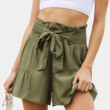 Women's Olive Green Waist Tie Shorts - Cupshe