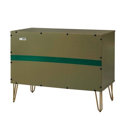 Olive Green 3-Drawer Chest with Gold Hairpin Legs