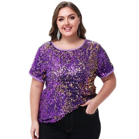 Purple sequin top plus size on sale