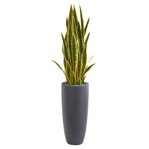 Nearly Natural 4.5-ft Artificial Sansevieria Snake Plant in Gray Planter - 1 of 1