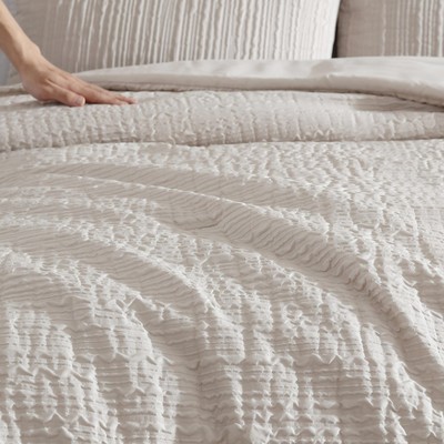 Serenity Waves Beige Twin Embossed Comforter Set