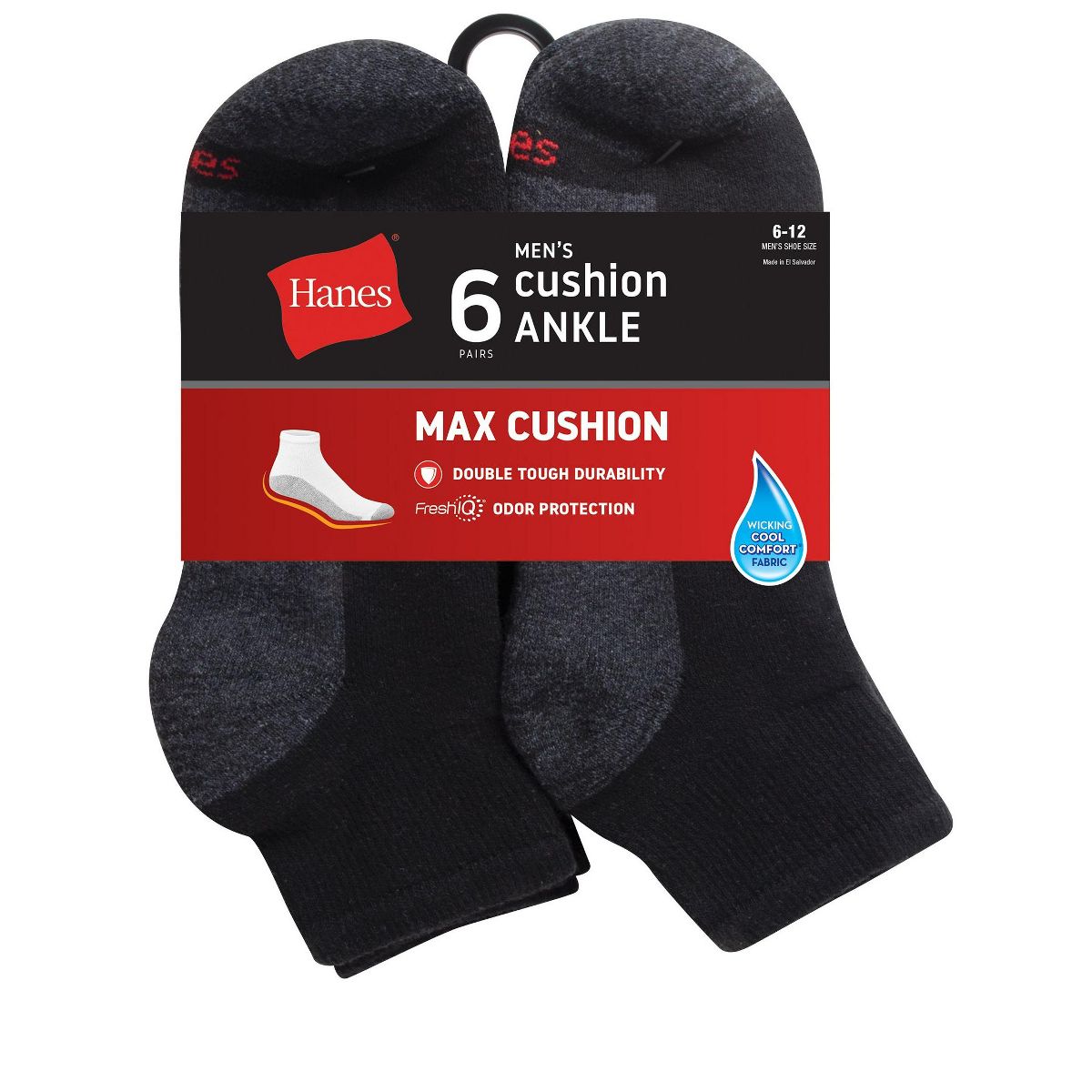 Hanes Double Tough Men's Ankle Socks, Max Cushion, 6-Pairs - thumbnail 3