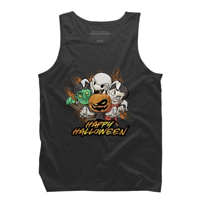 Men's Design By Humans Halloween Pumpkin Face Vampire Ghost Frankenstein By swiftyspade Tank Top