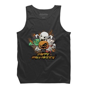 Men's Design By Humans Halloween Pumpkin Face Vampire Ghost Frankenstein By swiftyspade Tank Top - 1 of 3