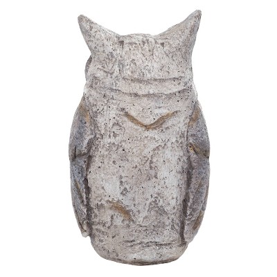 17" Gray Polystone Owl Garden Sculpture with Orange Eyes