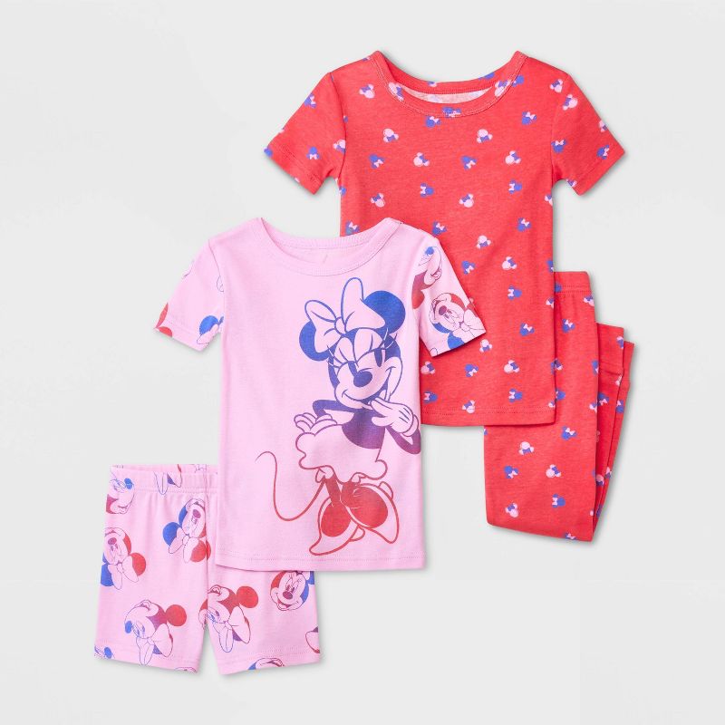 Toddler Girls' 4pc Snug Fit Minnie Mouse Cotton Pajama Set - Pink, 1 of 5