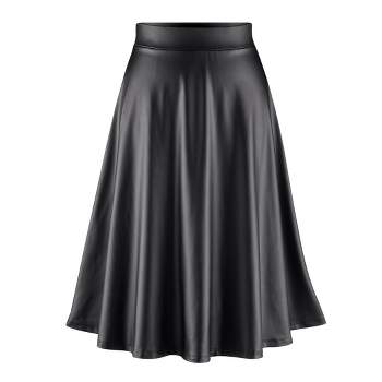 Collections Etc Stylish Faux Leather Full Sweep Comfortable Skirt