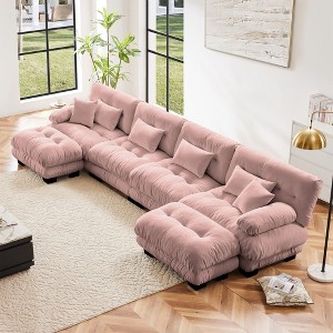NicBex Couches for Living Room 3-Seater Sofa Cloud Couch Comfy Chenille Upholstered Modular Deep Seat Sofa with 5 Pillows and Ottoman - 1 of 4