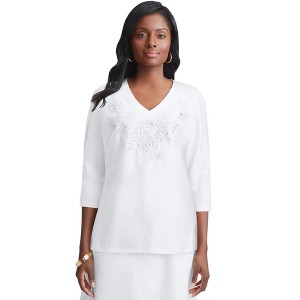 Jessica London Women's Plus Size Stretch Cotton Embroidered Tee - 1 of 4