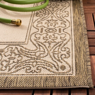 Courtyard Natural Beige Synthetic Square Outdoor Rug