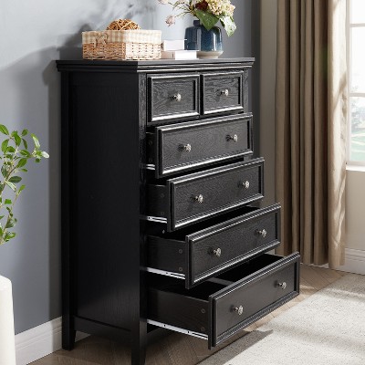 Xiyuyeu 6-drawer Bedroom Black Dressers,chest Of Drawers For Living ...