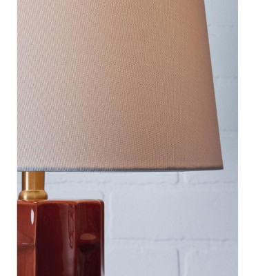 Burnt Umber Ribbed Ceramic Table Lamp Set with White Shades