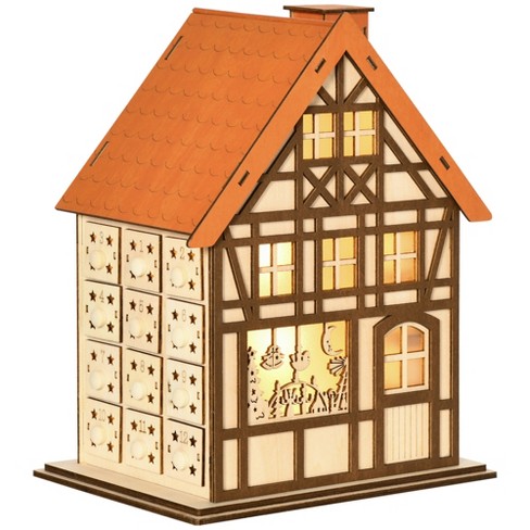 Homcom Wooden Christmas Calendar Light Up Holiday Decoration With 24  Countdown Drawers And Led Lights For Kids And Adults Natural And Orange :  Target