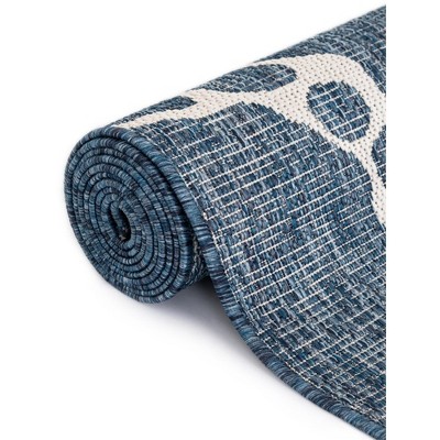 Navy Blue and Ivory Synthetic Coastal Outdoor Area Rug 4' x 6'