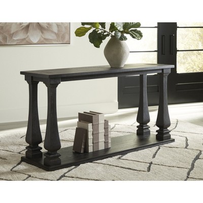 Wellturn Black Wood Sofa Table with Lower Shelf