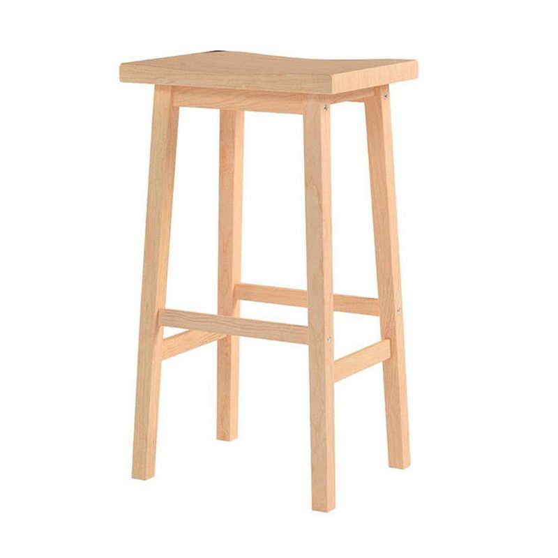 PJ Wood Classic Saddle-Seat 29" Tall Kitchen Counter Stool for Homes, Dining Spaces, and Bars w/Backless Seat, 4 Square Legs, Natural (4 Pack), 4 of 7