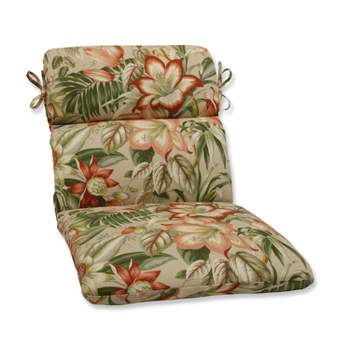 Botanical Glow Outdoor Rounded Edge Chair Cushion - Tan - Pillow Perfect