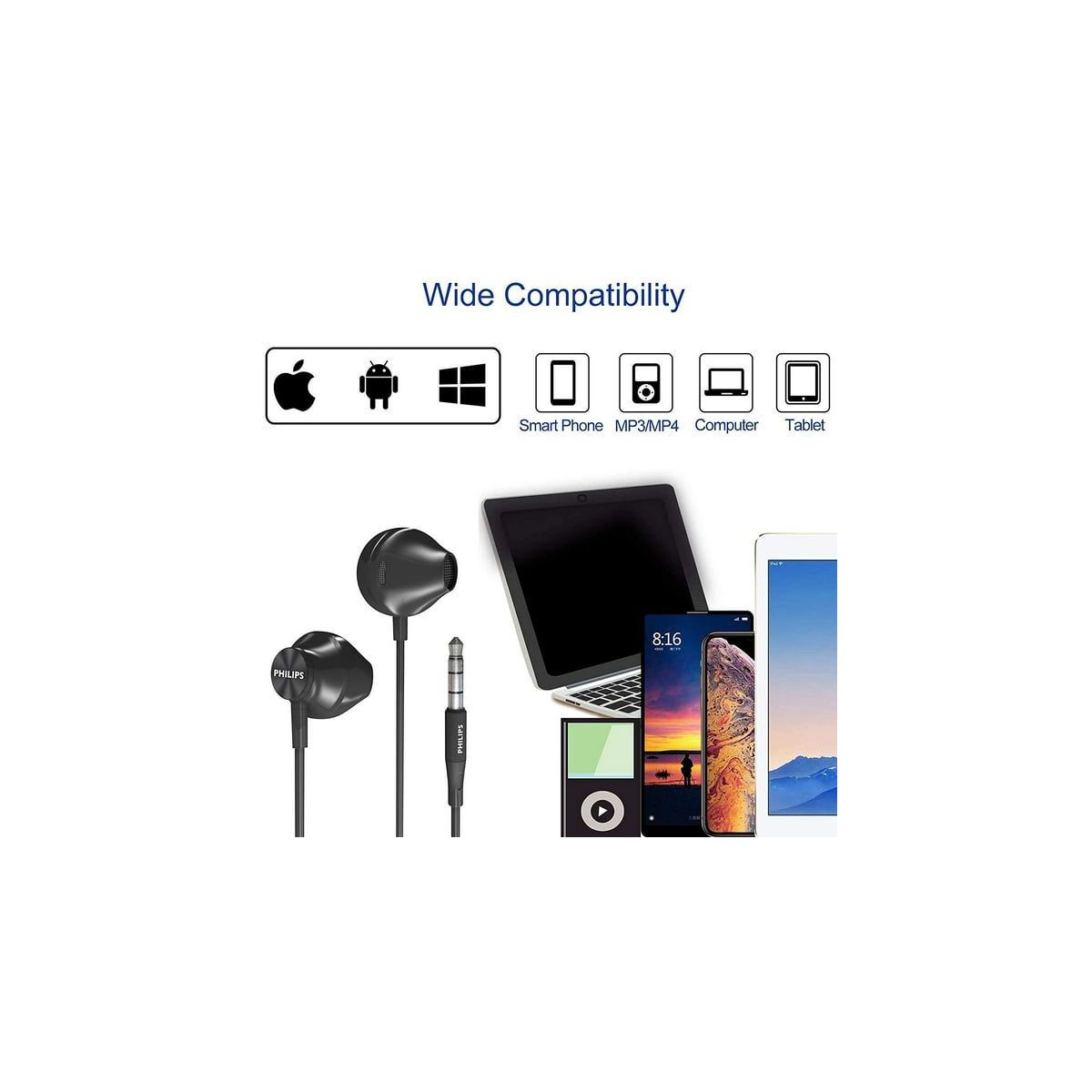 PHILIPS Wired Earbuds with  In-Line Microphone, In-Ear Stereo Earphones 3.5mm Jack - thumbnail 4