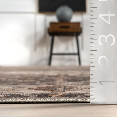 Dark Brown Geometric Synthetic Washable Accent Rug, 3' x 5'