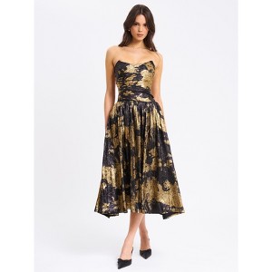 Miss Circle Women Saanvi Gold Tie Dye Bronzing Strapless Drop Waist Midi Dress