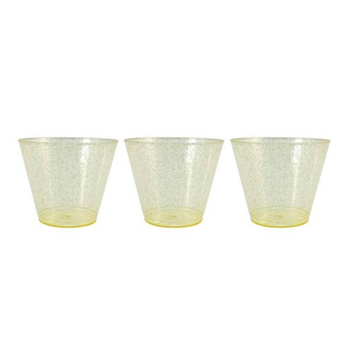 BUCLA 36Pack Gold Plastic Wine Glasses-6oz Gold Glitter with Gold Rim Plastic Wine Glasses Premium Quality Gold Disposable Cups-Ideal for Weddings& Parties