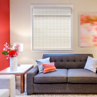 Cordless White Bamboo Roman Shades 31" x 64"