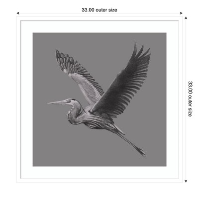 Grayscale Heron II Black and White Framed Lithograph