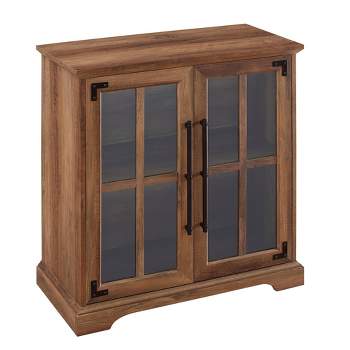 Avalene Modern Farmhouse 2 Door Glass Windowpane Accent Cabinet Rustic Oak - Saracina Home