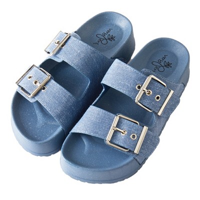 Roxoni Women's Adjustable Denim Sandals – Open Toe Outdoor Comfort Slippers