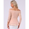 Allegra K Women's Elegant Lace Floral Semi Sheer 3/4 Sleeve Off Shoulder Peplum Top - 3 of 4