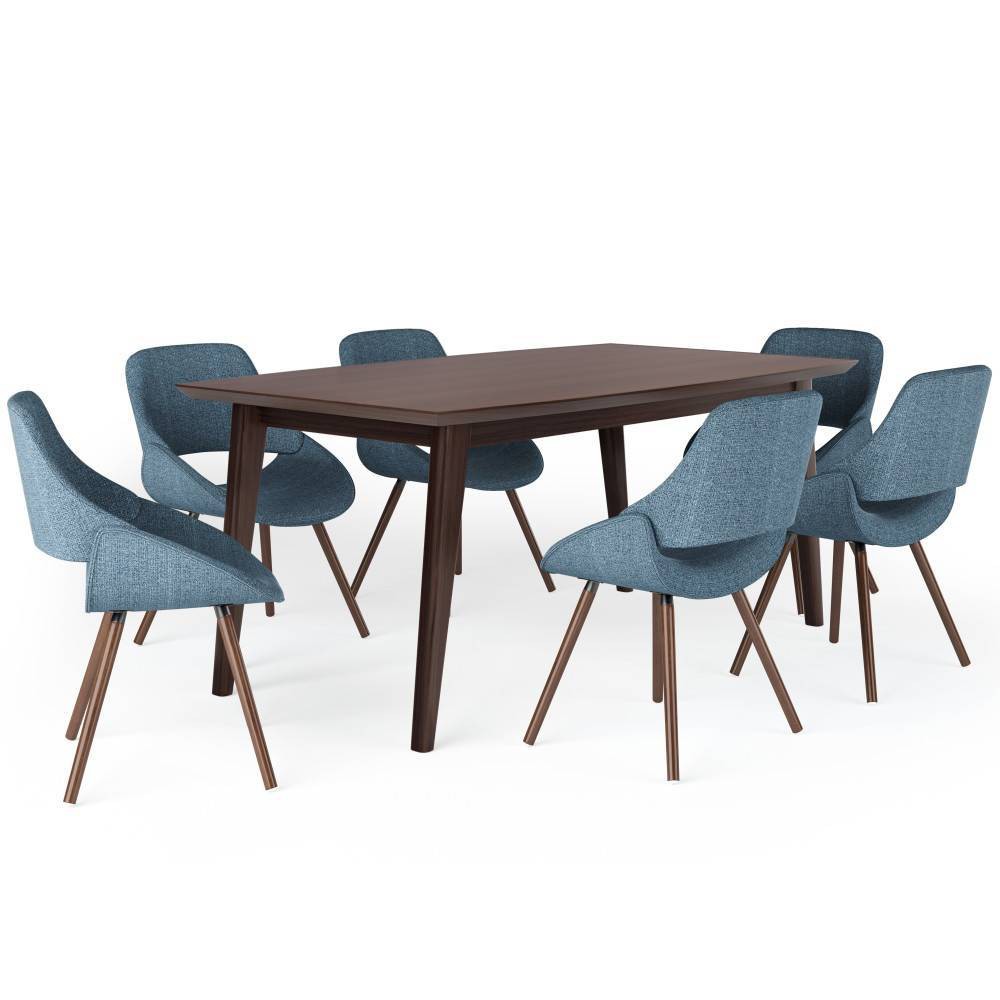 Photos - Dining Table 7pc Malone V Dining Set Denim Blue - WyndenHall: Mid-Century Modern, 6 Uph