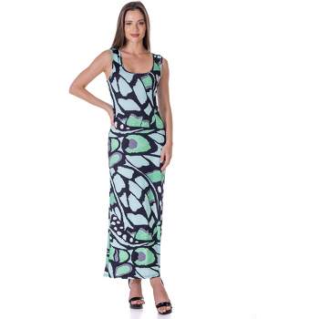 24seven Comfort Apparel Womens Green Butterfly Print Casual Razorback Tank Maxi Dress