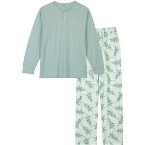 cheibear Christmas Tree Long Sleeve Tops with Pants Lounge Family Sleepwear Pajama Sets Green - 1 of 3