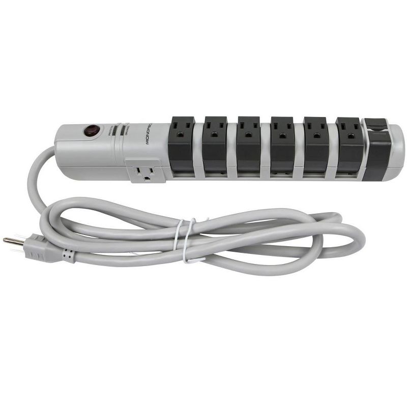 Monoprice Power & Surge - 8 Outlet Rotating Surge Strip - Gray | UL Rated 2, 160 Joules with Grounded and Protected Light Indicator, 3 of 7