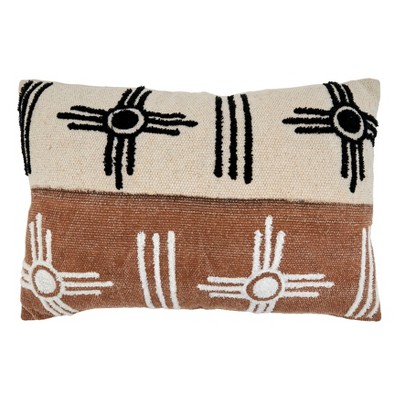 Saro Lifestyle Printed + Embroidered  Decorative Pillow Cover, Mocha, 16"x24"