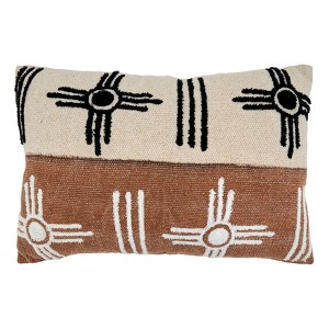 Saro Lifestyle Printed + Embroidered  Decorative Pillow Cover, Mocha, 16"x24" - 1 of 3