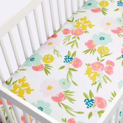 White Cotton Floral Percale Toddler Crib Sheet