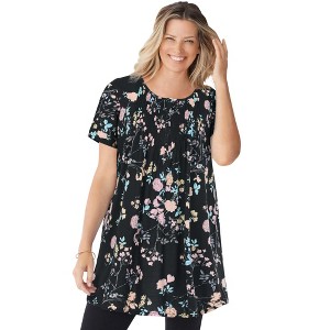 Woman Within Short-Sleeve Pintucked Henley Tunic - 1 of 4