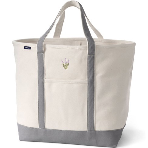 Lands' End Natural Zip Top Canvas Tote Bag, Size: Medium