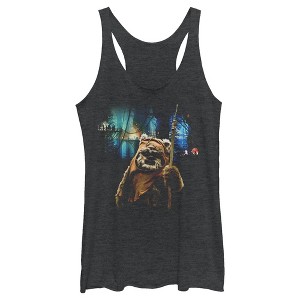 Women's Star Wars Tree Village Wicket Ewok Racerback Tank Top - 1 of 3