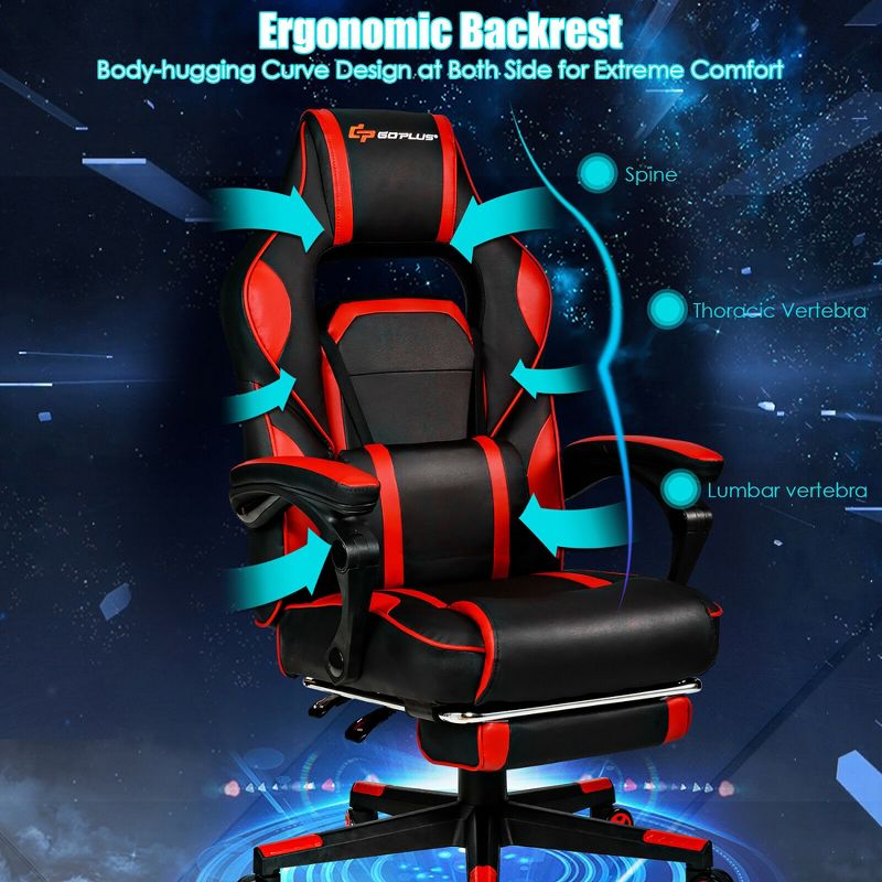 Costway Massage Gaming Chair Reclining Racing Computer Office Chair with Footrest White\ Black\Blue\Red, 4 of 11