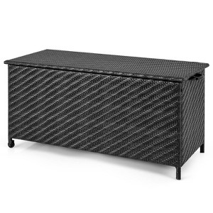 WELLFOR 85gal Outdoor Wicker Storage Box with Removable Liner and 2 Wheels Black - 1 of 3